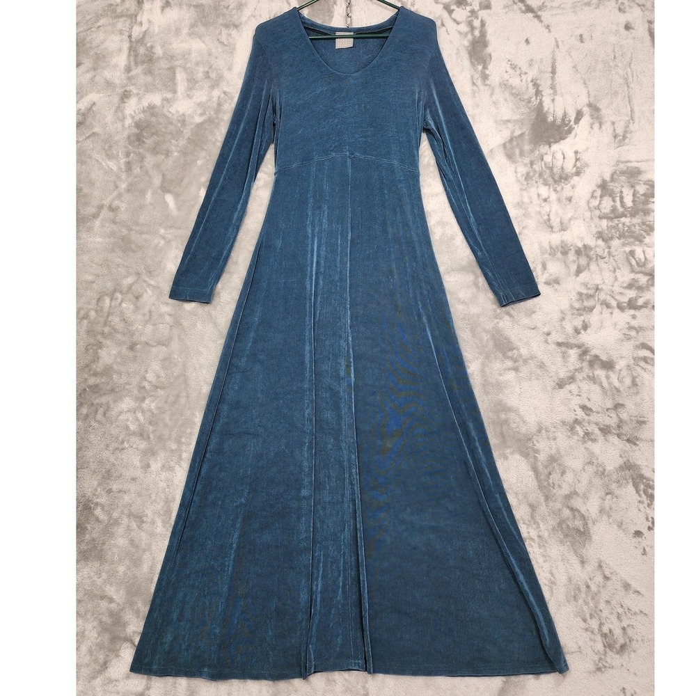 Vintage Rabbit Rabbit Rabbit Dress Womens 12 Blue Maxi Long Sleeve Stretch‎ Knit
